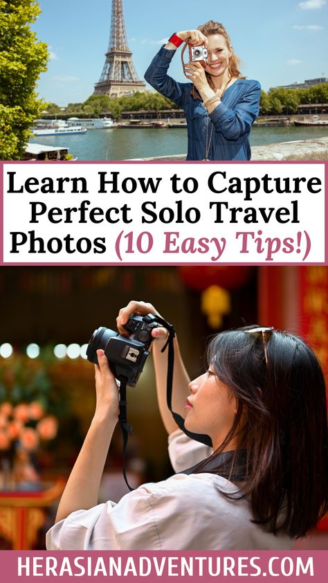 Need help capturing great photos on your solo vacation? Click here to learn how to take stunning solo travel pictures without asking for help. Perfect for solo travelers looking to improve their photography—save this post for later! | Tripod picture ideas | Single travel  | Vacation photography ideas | Travel picture poses | Photography basics | Photo pose instagram  | solo photography ideas | Traveling by yourself | 2025 travel goals | 2025 Travel, Traveling By Yourself, Solo Vacation, Single Travel, Solo Travel Destinations, Vacation Photography, Travel Pictures Poses, Photography Basics, Poses Photography