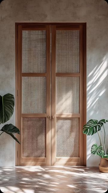 Japandi Front Door, Rattan Sliding Door, Japandi Door, Traditional Door Design, Bali Door, Rattan Door, Traditional Door, Wabi Sabi Design, Sliding Closet Doors