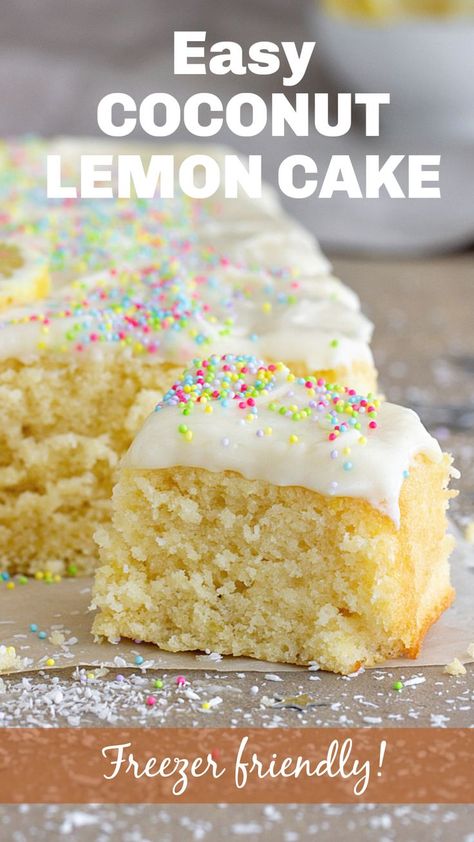 Lemon Cake Frosting, Coconut Lemon Cake, Coconut Sheet Cake, Lemon Coconut Cake, Holiday Cake Recipes, Coconut Sheet Cakes, Easy Indian Dessert, Lemon And Coconut Cake, Cake Coconut