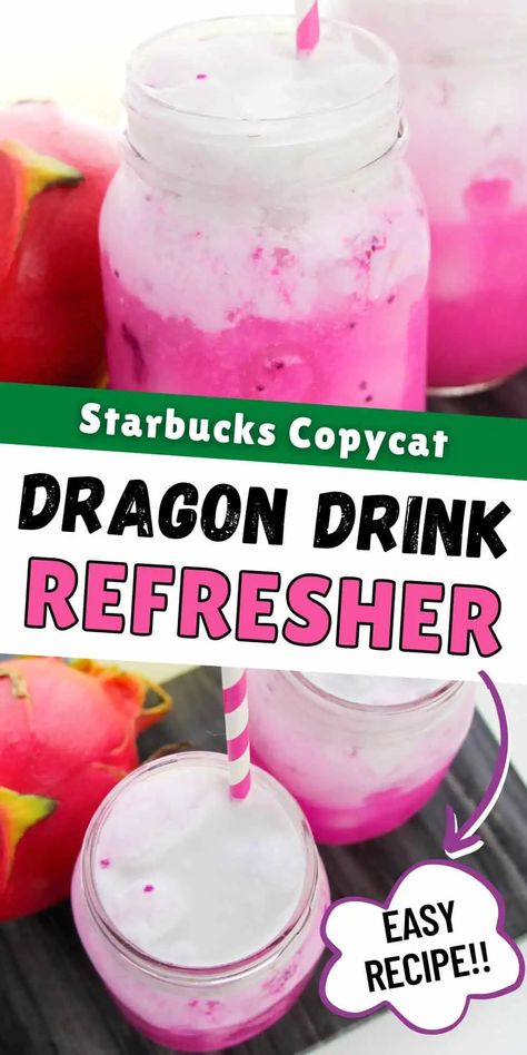 Homemade Dragon Drink, Frozen Mango Dragonfruit Lemonade, Diy Dragon Drink Starbucks, Homemade Dragon Fruit Refresher, Dragon Fruit Punch, Dragon Fruit Starbucks Drink Recipe, Mango Dragon Fruit Refresher Recipe, Dragon Drink Starbucks Recipe, Starbucks Dragon Fruit Refresher