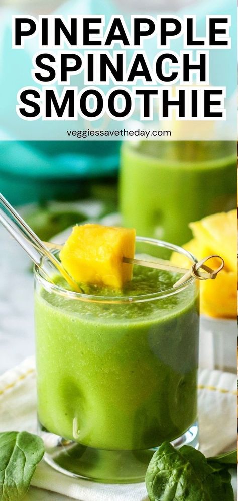 This nourishing Pineapple Spinach Smoothie is super flavorful yet only requires 4 ingredients. You can make it with either fresh or frozen pineapple, and it works well with any of your favorite plant-based milks. Frozen Spinach Smoothie, Spinach Smoothie Recipes Healthy, Pineapple Spinach Smoothie, Healthy Protein Drinks, Pineapple Smoothie Healthy, Pineapple Green Smoothie, Vegan Beverages, Rotation Diet, Spinach Smoothie Recipes