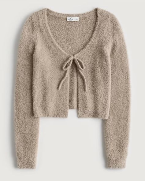 Women's Cozy Tie-Front Crop Cardigan | Women's Tops | HollisterCo.com Cardigan With Tie, Hollister Cardigan, Love For Me, Tie Sweater, Simple Sweaters, Crop Cardigan, Tie Front Cardigan, Clothing Outfit Ideas, Soft Cardigan