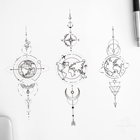 Available designs. . . . . #geometrictattoo #geometrictattoodesign #planetattoo #paperplane #travelling #traveltattoo #simpletattoo… Woman Geometric Tattoo, Planets Tattoo Simple, Element Tattoo, Girl Arm Tattoos, Planet Tattoos, Muster Tattoos, Geometric Tattoo Design, Small Meaningful Tattoos, Spine Tattoos