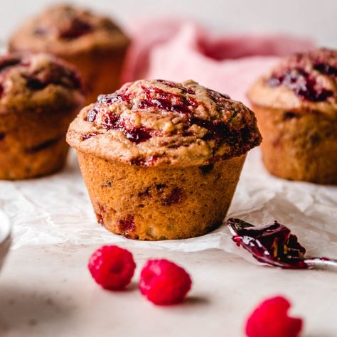 Bakery-Style Raspberry Muffins (with sour cream) - Kickass Baker Raspberry Chocolate Chip Muffins, Lemon Ricotta Muffins, Raspberry Muffin Recipes, Sour Cream Muffins, Lemon Raspberry Muffins, Raspberry Jam Recipe, Bakery Style Muffins, Raspberry Muffins, Berries Recipes