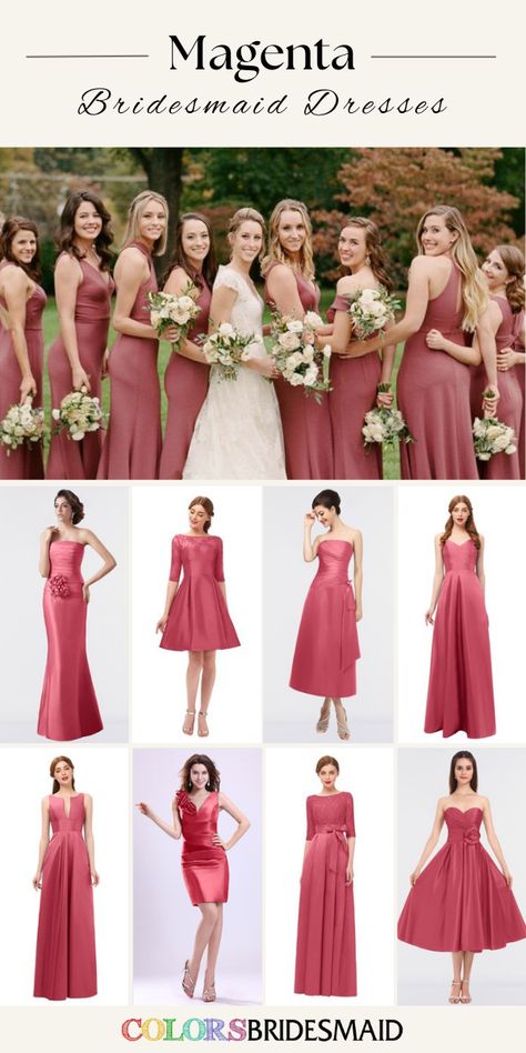 Magenta bridesmaid dresses short and long, on sale under $100, in 600+ custom-made styles and all sizes. 150+colors, made to order, fast arrived, color sample available. #colsbm #bridesmaids #bridesmaiddresses #magentawedding #dustyredwedding #weddingideas #magentadress b2076 Bridesmaid Dresses Magenta, Magenta Bridesmaid, Magenta Bridesmaid Dresses, Bridesmaid Dresses Short, Magenta Wedding, Red Bridesmaid, Magenta Dress, Magenta Color, Red Bridesmaid Dresses