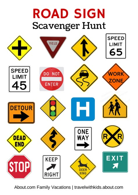 15 Free Printable Road Trip Activities and Games for Kids | Mama Cheaps Road Sign Scavenger Hunt, Fun Road Trip Games, Road Trip Activities, Desain Buklet, Road Trip Games, Road Trip With Kids, Good Year, Traffic Signs, Road Sign