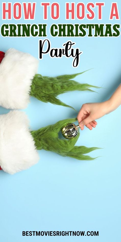 A whimsical Grinch-inspired holiday setup featuring green furry gloves holding a Christmas ornament, perfect for creative Grinch Christmas party ideas. Grinch Christmas Party Ideas, A Grinch Christmas, Grinchmas Party, Creative Treats, Grinch Christmas Party, Grinch Party, Themed Decorations, Christmas Party Ideas, Grinch Christmas