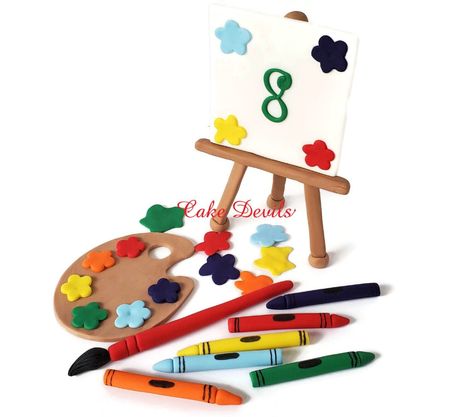 Artist Birthday Party, Fondant Art, Artist Birthday, Art Cake, Paint Buckets, Fondant Cake Toppers, Art Birthday Party, Art Easel, Painted Cakes