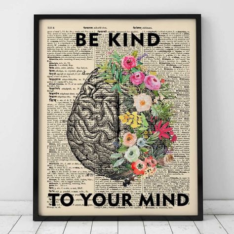 Amazon.com: Be Kind To Your Mind Poster, Living Room Wall Decor, Cerebrum Flowers, Brain Art, Mental Health Wall Art, Flowers Brain Art, Vintage Wall Decor, Ready for Framing (8X10 INCH) : Handmade Products Mental Health Wall Decor, Brain Flowers, Mind Poster, Mental Health Poster, Wall Art Flowers, Poster Living Room, Be Kind To Your Mind, Mental Health Posters, Brain Art