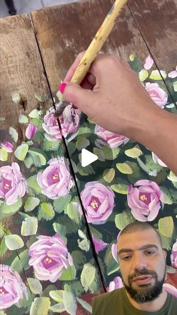 Painted Canvases, Painting Flowers Tutorial, Acrylic Painting Flowers, Cottage Art, Watercolor Flower Art, Painting Flowers, Painted Boxes, Tole Painting, Diy Canvas Art Painting