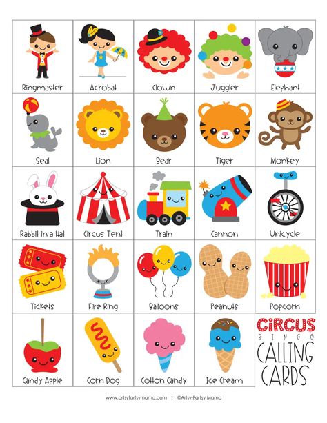 Circus-Bingo-Blank-Set.pdf - Google Drive The Circus Preschool, Circus Bingo Free Printable, Circus Preschool Activities, Circus Games, Preschool Circus, Peanut Popcorn, Circus Game, Circus Activities, Circus Tickets