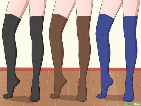 How to Wear Thigh High Socks: 14 Steps (with Pictures) - wikiHow How To Style Thigh High Socks, Long Socks With Leggings, How To Wear Thigh High Socks, Over The Knee Socks Outfit, Outfits With Thigh High Socks, Thigh High Sock Outfits, Thigh High Knit Socks, Thigh High Compression Socks, Thigh High Socks Outfit