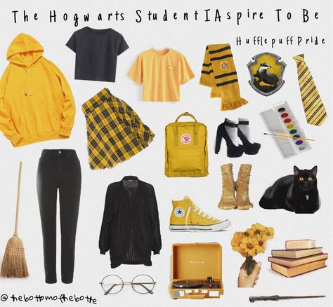 Hufflepuff Bounding, Hufflepuff Clothes Aesthetic, Harry Potter Outfit Ideas Hufflepuff, Harry Potter Outfits Hufflepuff, Hufflepuff Outfit Ideas, Hufflepuff Aesthetic Outfits, Hufflepuff Inspired Outfits, Hufflepuff Clothes, Hufflepuff Fashion