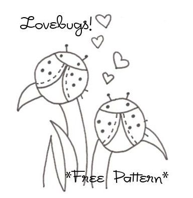 lovebugs pattern Ladybug Embroidery Pattern, Ladybug Embroidery, Garden Critters, Embroidery Animals, Primitive Stitchery, Butterfly Dragonfly, Plant Stakes, Lazy Daisy Stitch, Redwork Embroidery