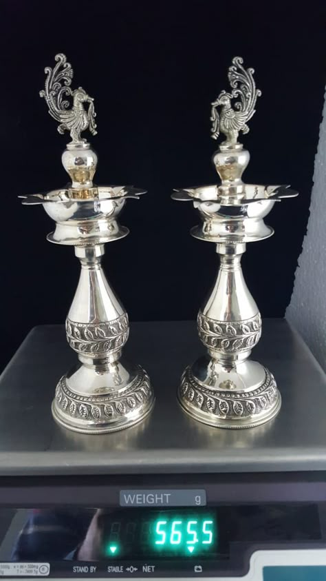 Silver Diya Designs, Silver Deepam Lamps, Silver Deepam Design Antique, Silver Diyas For Pooja, Silver Deepam Design, Silver Deepam, Silver Diya, Silver Utensils, Silver Home Accessories