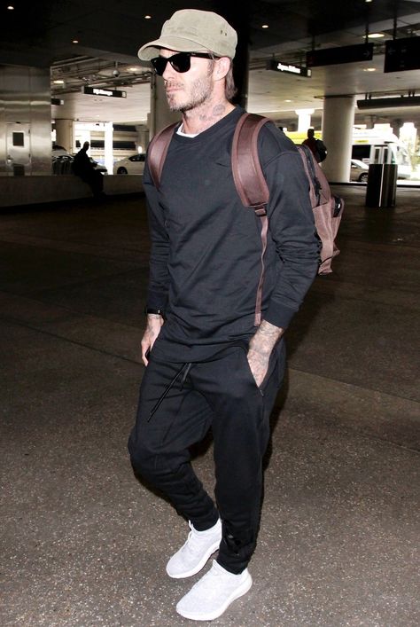 Cop the style legend's travel vibe for right around $500. Mens Airport Style, Airport Outfit Men, David Beckham Outfit, Men Athleisure, Men's Athleisure, David Beckham Style Outfits, Airport Outfit Comfy, David Beckham Style, Flight Outfit