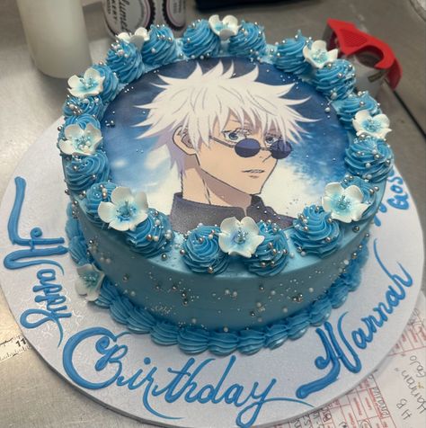 Gojo Cake Design, Anime Cake Ideas Simple, Gojo Satoru Cake Design, Jjk Cake Ideas, Bungo Stray Dogs Cake, Jjk Birthday Cake, Gojo Birthday Cake, Anime Bday Cake, Anime Cake Design