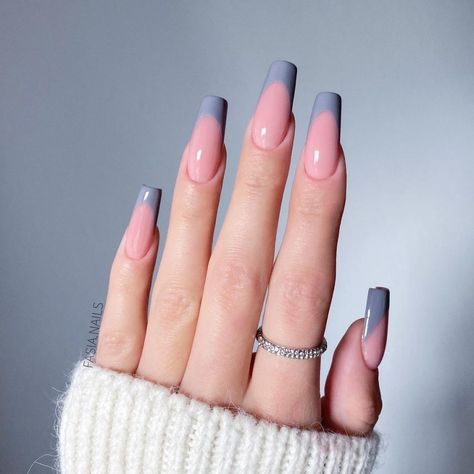 Gray Nails 2022031306 - Best Gray Nails for Cool Nail Art Ideas White And Grey Nails Designs, Gray Tip Nails, Gray Nails Coffin, Grey Tip Nails, Gray And Pink Nails Ideas, Grey And Pink Nails Designs, Pink And Gray Nails Design, Cute Gray Nails, Grey French Nails