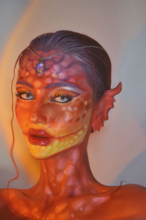 fox_loves_makeup Fantasy Stage Makeup, Fire Makeup Ideas, Mythical Creatures Makeup, Fire Element Makeup, Lobster Makeup, Fox Makeup Look, Merman Makeup, Crab Makeup, Sea Creature Makeup