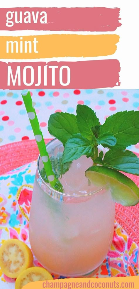 Guava Mojito Recipe, Guava Mojito, Mojito Mix, Guava Nectar, Mojito Recipes, Classic Mojito, Mint Cocktails, Pink Guava, Mint Mojito