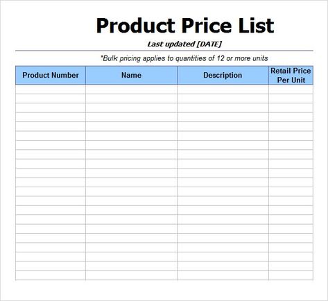 10+ Price List Templates | Word, Excel & PDF Templates Product Pricing Worksheet, Business Binders, Price List Design, Business Printables, Small Business Plan, Price List Template, List Design, Small Business Success, Spreadsheet Template