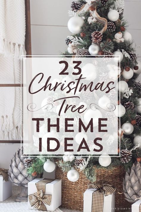 Different Christmas Theme Ideas, Ornament Theme Ideas, Snow Christmas Tree Ideas Decorating, Christmas Theme Trees, Theme Trees Christmas, Winter Theme Christmas Tree, Themed Christmas Trees Ideas, Themed Christmas Tree Ideas 2024, Tree Themes Christmas Ideas