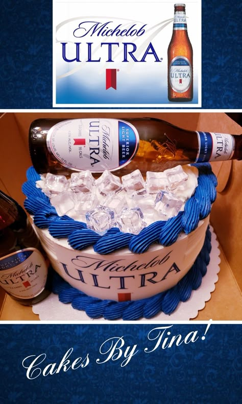 Michelob ultra birthday cake!! Michelob Ultra Party Ideas, Michelob Ultra Beer Cake, Michelob Ultra Cake, Ultra Beer Cake, Beer Cakes For Men, Birthday Cake Beer, Beer Bottle Cake, Mr Onederful Birthday Party Ideas, Cake Meme