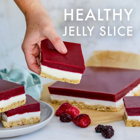 Healthy Jelly Recipes, Healthy Jelly, Quit Sugar Recipes, Jelly Slice, Healthy Slice, Slice Recipe, Jelly Recipe, Slices Recipes, Jelly Recipes