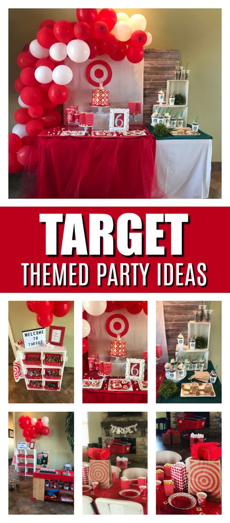 Target Party Ideas, Target Store Themed Birthday Party, Starbucks Desserts, Target Bday Party, Target And Starbucks Birthday Party, Target Themed Birthday Party For Kids, Target Themed Birthday Party, Target Birthday Cakes, 30th Birthday Party For Her