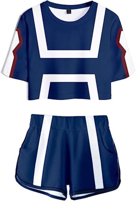 Affordable MHA U.A. High Gym Training Uniform 2 piece set made of polyester and spandex. Comes with crop top and matching shorts. Great for lounging and wearing to anime conventions like Comic Con, Anime Expo, and can even be worn as a Halloween costume. Perfect for MHA themed parties and events. Click on link to view item! My Hero Academia Cosplay, Training Suit, Suit Cosplay, Summer Shorts Outfits, Crop Top Set, Short T Shirt, Crop Top And Shorts, Casual Clothes, Short Sleeve Cropped Top