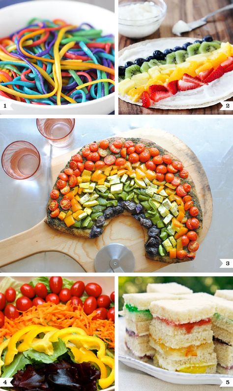 Savory rainbow recipes - lunches & dinners for a rainbow party or St. Patrick's Day! Rainbow Party Food, Rainbow Recipes, Rainbow Desserts, Rainbow Parties, Rainbow Fruit, My Little Pony Party, Party Food Ideas, Rainbow Food, Fruit Pizza