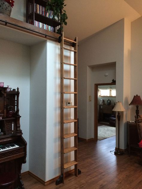 Picture Rolling Ladder, Wood Step Stool, Tiny House Stairs, Library Ladder, Loft Stairs, Wood Steps, Loft Ladder, House Stairs, Closet Design