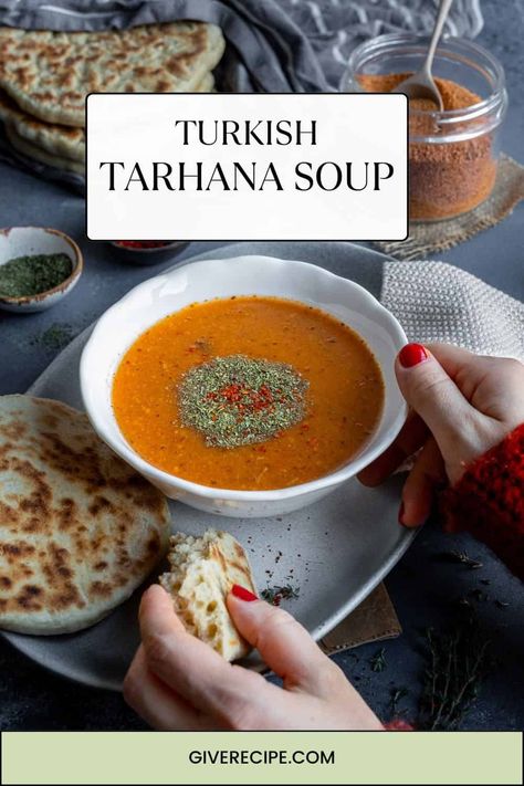 Cozy up with Tarhana Soup! This traditional Turkish dish combines fermented yogurt and sun-dried veggies for a tangy, hearty meal. Pin to explore the recipe! Tarhana Soup Recipe, Turkish Soup Recipes, Turkish Soups, Tarhana Soup, Around The World Food, Turkish Food, Hearty Meal, Weird Food, Salad Sandwich