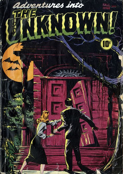 Halloween-Themed Comic Book Covers: Adventures Into the Unknown #1 – Fall 1948 The Castle Of Otranto, Gothic Novel, Golden Age Comics, Comic Cover, Retro Horror, Into The Unknown, Old Comics, Tarot Card Decks, Art Deco Stil