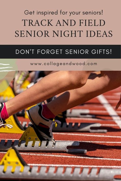 Track and Field Senior Night Ideas | Get Inspired For Your Seniors | CollageandWood.com - track feet and legs in starting blocks Senior Night Ideas Track And Field, Senior Night Gift Ideas For Track, Gift Ideas For Track Coach, Senior Track Poster Ideas, Senior Night Gift Ideas Track, Track And Field Party Ideas, Senior Gift Ideas High School Sports Cross Country, Track And Field Senior Gifts, Track And Field Gifts Ideas