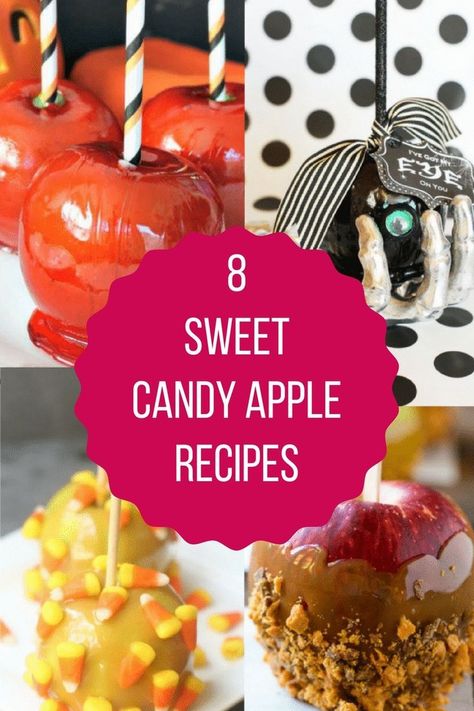 8 sweet candy apple recipes -- perfect for Halloween and fall fun! Make Candy Apples, Gourmet Candy Apples, Candy Apple Recipe, Gourmet Apples, Apple Recipes Easy, Gourmet Candy, Halloween And Fall, Sweet Dips, Best Bakery