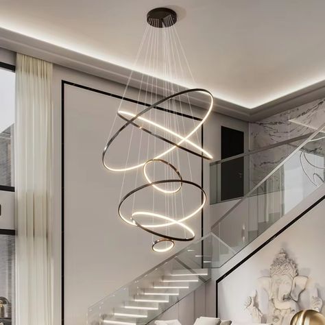 Top Quality Modern High Celeing European Style Staircase Chandelier For Double Height - Buy Chandelier For Double Height,European Style Staircase Chandelier,High Celeing Chandeliers Modern Product on Alibaba.com Modern Ring Design, Kitchen Fixture, Large Hallway, Lamp Kitchen, Multiple Rings, Ring Chandelier, White Dining Room, Staircase Chandelier, Large Dining Room