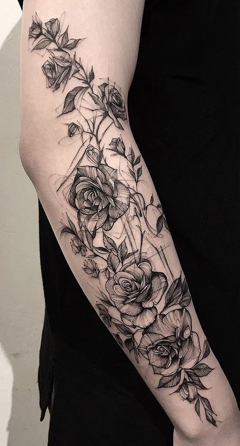 Tattoo, flower tattoo, unique tattoo, tattoo design Thorn Arm Tattoo, Thorn Tattoo, College Au, Shape Tattoo, Muster Tattoos, Unique Tattoo, Hand Tattoo, Pattern Tattoo, Flower Tattoo Designs