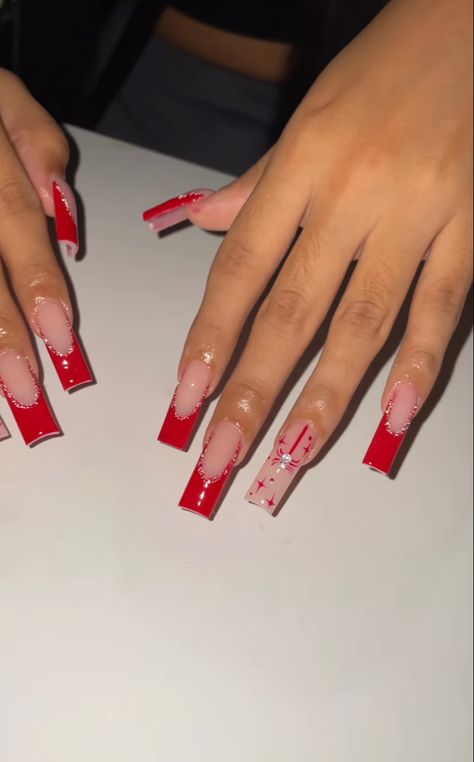 Red Nails With Bf Initials, Red Nails With Letter, Acrylic Nails With Initials On Them Red, Red Nails Acrylic With Initials, Red Acrylic Nails Coffin With Initials, Nails With His Initials Red, Red Nails With Initials, Red Cute Nails, Red Nails Coffin