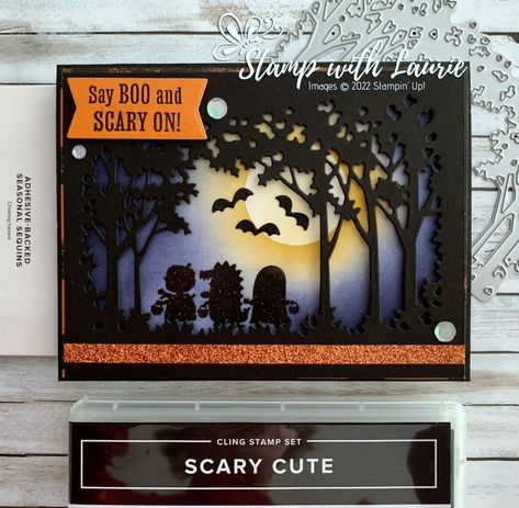 Stampin Up Scary Cute, Scary Silhouettes, Halloween Cards Diy, Center Step Cards, Scary Cute, Silhouette Cards, Halloween 3d, Halloween Spooktacular, Step Cards