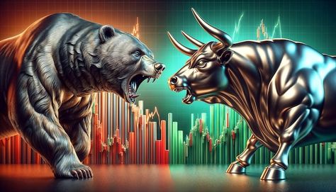 Bull vs bear symbols of stock market trends fierce market battle in red and green charts Stock Market Bull And Bear Wallpaper, Bulls Vs Bears Wallpaper, Bull And Bear Wallpaper, Bear And Bull Market, Stock Market Wallpaper, Bull Wallpaper, Bulls And Bears, Bear Vs Bull, Stock Market Trends