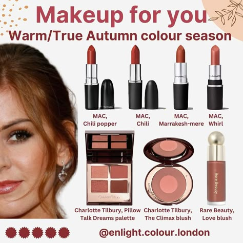 🎨 LIPSTICK GUIDES in bio! Colour analysis helps you find your best makeup colours! These will be in harmony with your natural palette… | Instagram True Autumn Blush, Warm Autumn Lipstick Colors, True Autumn Color Palette Makeup, Warm Autumn Lipstick, True Autumn Makeup, Thanksgiving Apple Cider, Warm Autumn Makeup, True Autumn Color Palette, Deep Autumn Makeup