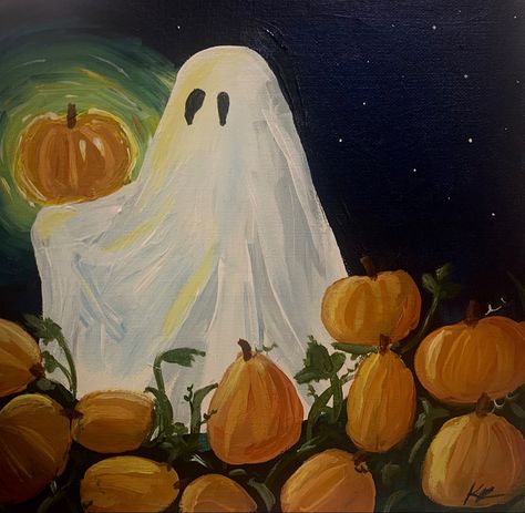 Ghost In Pumpkin Patch, Ghost Paintings, Halloween Canvas Art, Ghost Painting, Painting Halloween, Scary Ghost Pictures, Halloween Painting, Canvas Ideas, Ghost Pumpkin