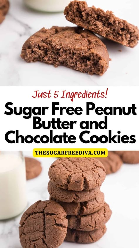 Sugar Free Peanut Butter Cookies, Sugar Free Cookie Recipes, Sugar Free Desserts Easy, Brownie Vegan, Sugar Free Peanut Butter, Sugar Free Baking, Sugar Free Recipes Desserts, Sugar Free Treats, Sugar Free Sweets