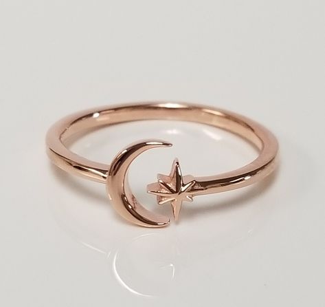 "Thanks for shopping our vintage estate store. We tend to sell well below wholesale and truly hope you enjoy all of our items. Many of the items are one of a kind, so please enjoy scrolling through the pictures and hopefully something will catch your eye. Brown spots are from camera or reflections. Estate 14k white, yellow, or rose gold star moon negative space ring. Love these rings, some we are custom making in our shop. Ring size: 7 is adjustable bc it is not connected moon star Setting: 8mm Star Jewelry Ring, Gold Moon Ring, Space Accessories, Moon Star Ring, Moon Rings, Space Ring, Star Setting, Rings Rose Gold, Space Rings