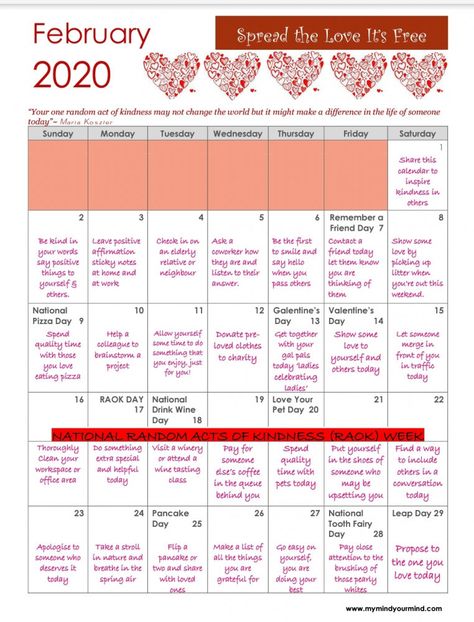 Fun Calendar Ideas For Work February, February Challenge Ideas, February Kindness Challenge, February Activities For Adults, Raok Ideas, Month Of Love February, Random Acts Of Kindness Ideas, Acts Of Kindness Ideas, Kindness Week