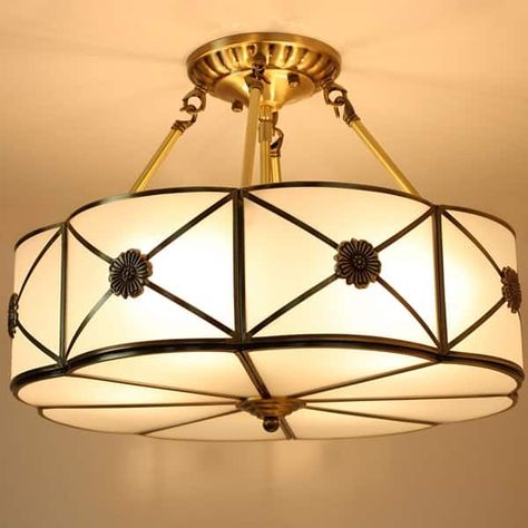 Tiffany Semi Flush Ceiling Light Indoor Hanging Lamp - 18*18*12 Inches - On Sale - Bed Bath & Beyond - 36011669 Glam Chandelier, Hallway Ceiling, Decorative Ceiling Lights, Tiffany Ceiling Lights, Design Art Nouveau, Handcrafted Lamp, Vintage Tiffany, Chandelier Bedroom, Semi Flush Ceiling Lights