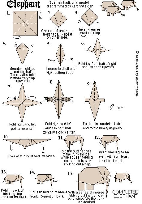 Elephant oragami -- @Audrey Thompson  I'd love to make these into a mobile for the baby Origami Yoda, Origami Elephant, Origami Swan, Origami Diagrams, Origami Decoration, Origami Bookmark, Origami Envelope, Origami For Beginners, Origami Dragon