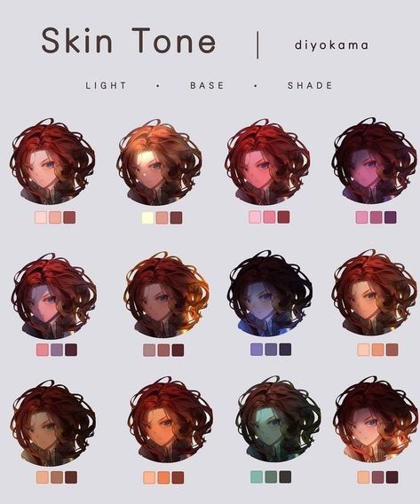 Skin Lighting Drawing, Digital Painting Color Palette, How To Shade Brown Hair Digital, Lighting Color Palette Digital Art, Skin Colour Palette Digital Art, Shading Colors Digital, How To Digitally Paint Skin, Skin Colors Digital Art, Lighting Ibis Paint