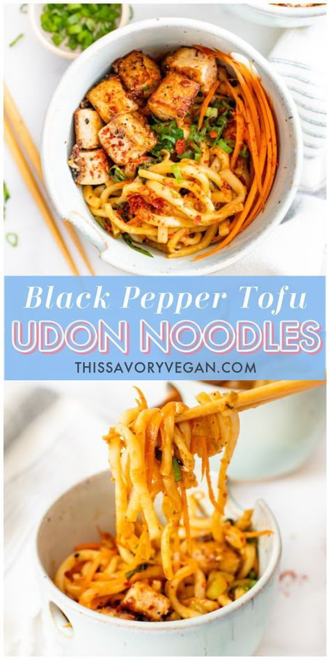 Udon Noodle Recipe Tofu, Tofu And Rice Noodles, Tofu Udon Noodles, Vegan Udon Noodle Recipe, Savory Noodles, Impossible Recipes, Vegan Udon Noodles, Vegan Udon, Black Pepper Tofu